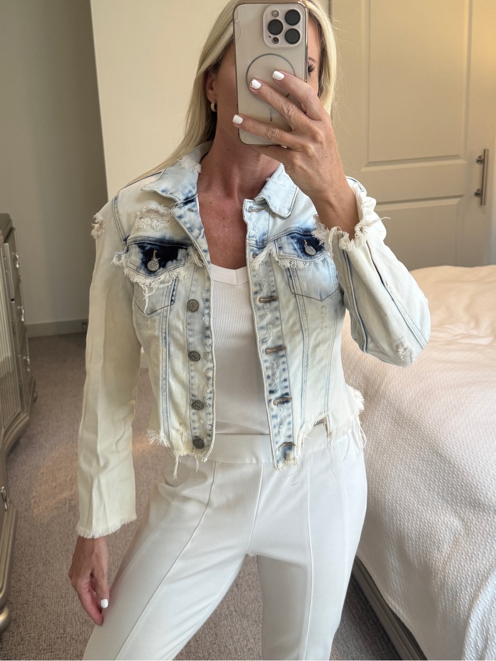 Cello White and blue Denim distressed Jean jacket small